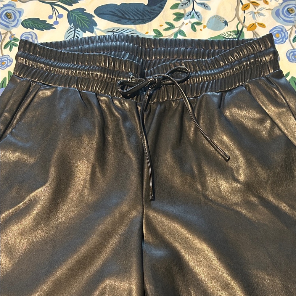 Black Faux Leather Joggers